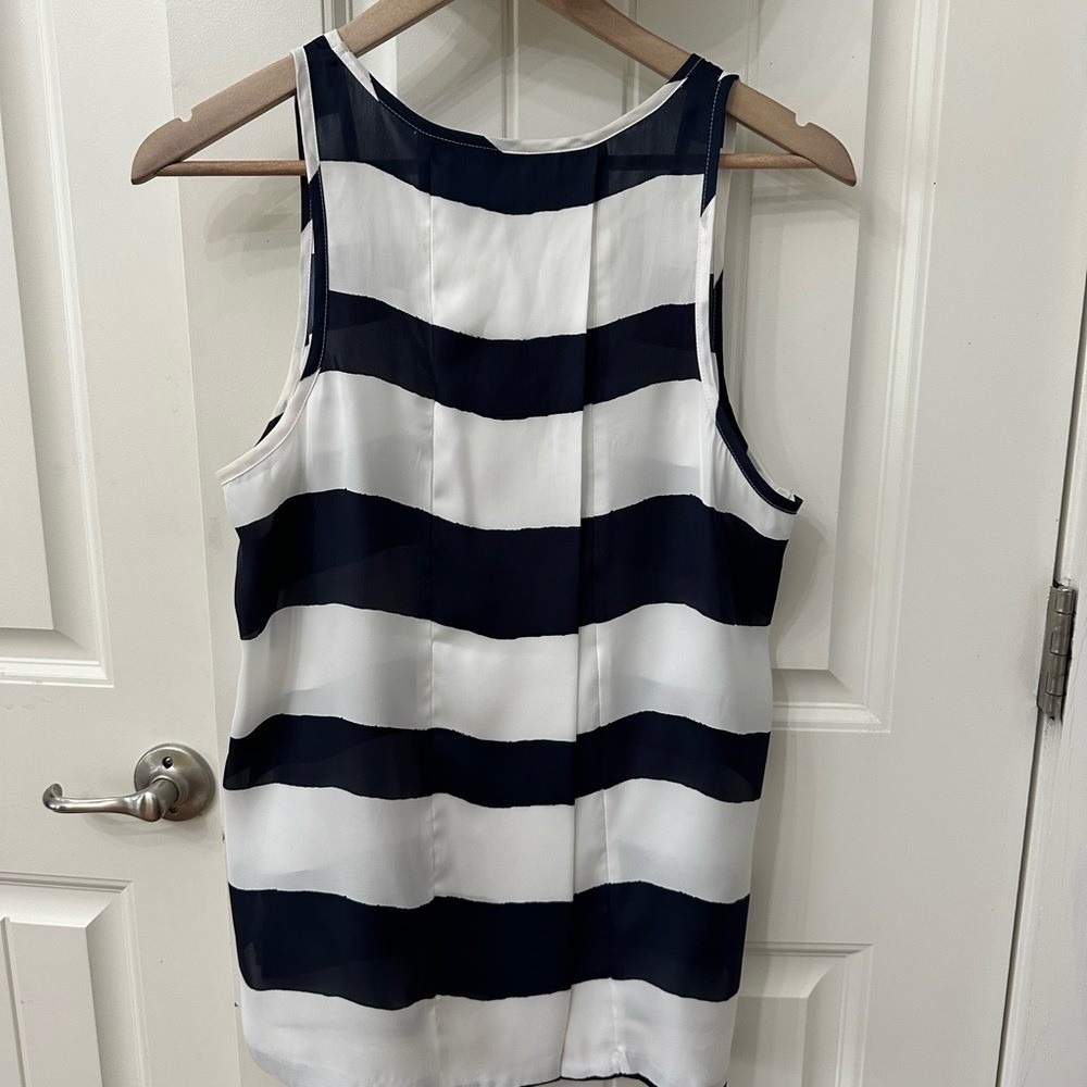 Jack by BB Dakota Navy‎ and White Striped Tank Top Sheer with Open Back - Picture 3 of 6